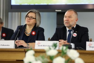 08.11.2014 r., konferencja Nasi w Sejmie i w Senacie, na fotografii: Ewa Polkowska, Jacek Michałowski, fot. M. Józefaciuk