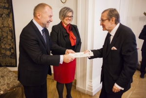 28.01.2014 r.; posiedzenie inauguracyjne Rady Programowej; na fotografii od lewej: Jacek Michałowski, Ewa Polkowska, Józef Pinior; foto. Łukasz Kamiński