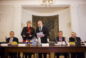 28.01.2014 r.; posiedzenie inauguracyjne Rady Programowej; na fotografii od lewej: Maciej Klimczak, Ewa Polkowska, Jacek Michałowski, Jan Wyrowiński; Henryk Samsonowicz; foto. Łukasz Kamiński