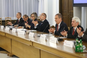 08.11.2014 r., konferencja Nasi w Sejmie i w Senacie, na fotografii od lewej: Maciej Klimczak, Henryk Wujec, Ewa Polkowska, Jacek Michałowski, Jan Wyrowiński, Jerzy Dyner, fot. M. Józefaciuk