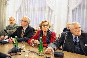 17.01.2015 r., spotkanie opłatkowe OKP, na fotografii od lewej: Michał Chałoński, Tadeusz Kowalczyk, ??, Witold Jerzy Kieżun, fot. J. Orysiak, R. Kubaś