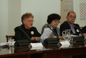 13.05.2014 r., IV Seminarium, na fotografii od lewej: Barbara Szubert, Inka Słodkowska, Michał Nawrocki, fot. Michał Józefaciuk