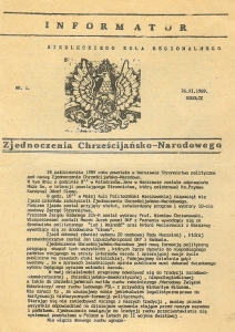 Informator Siedleckiego Koła Regionalnego, nr. 1, 26 listopada 1989 roku Siedlce; ze zbiorów Janusza Olewińskiego